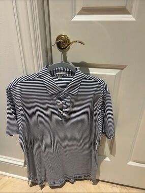 Peter Millar Navy and White Striped Polo